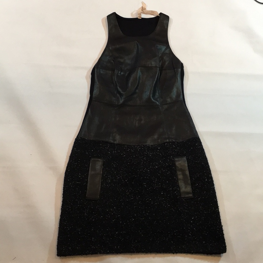 Bailey 44 Wool and Cotton Blend LBD with leather detailing